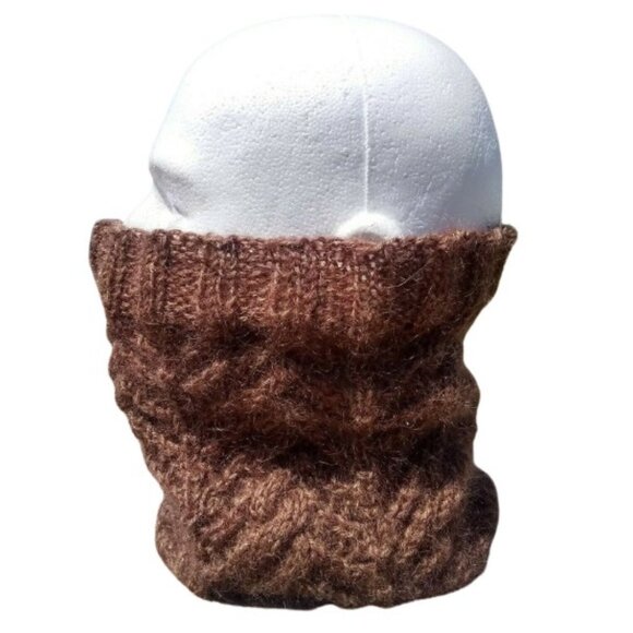 Handmade Accessories - Handmade Womens Alpaca Loop Scarf Dickey Cowl Knit Neckwarmer Brown Gold Glitter